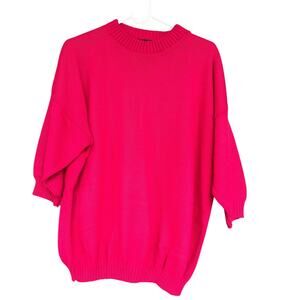 Vintage Pour le Chic Sweater Womens Large Pink Knit Pullover Made USA 80s Retro